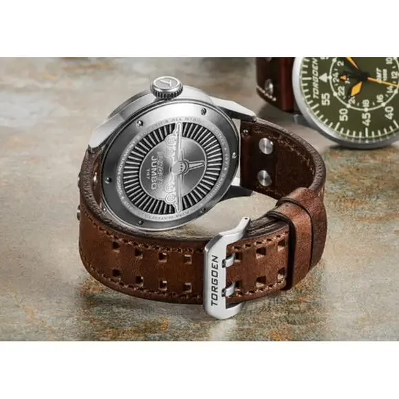 TORGOEN TN-1209U T47 Jumbo Green Sapphire GMT 47mm Brown Leather Strap New - Picture 2 of 11